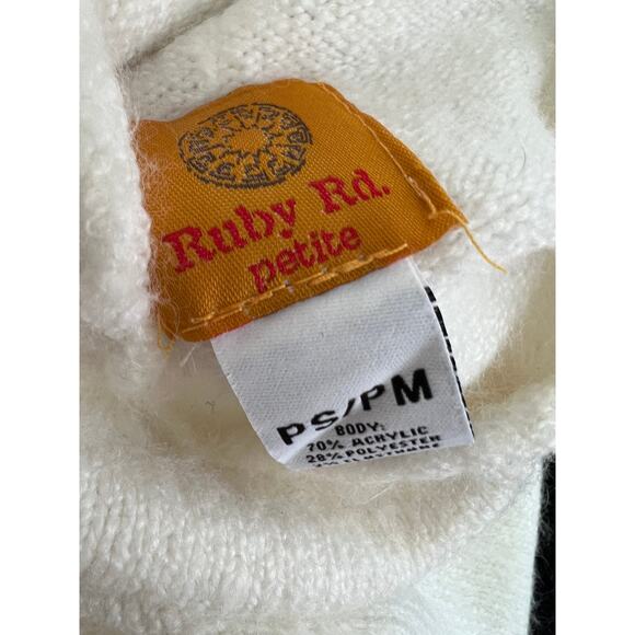 Ruby Rd White Fuzzy Faux Fur Trim High Neck Sweater - Picture 5 of 6
